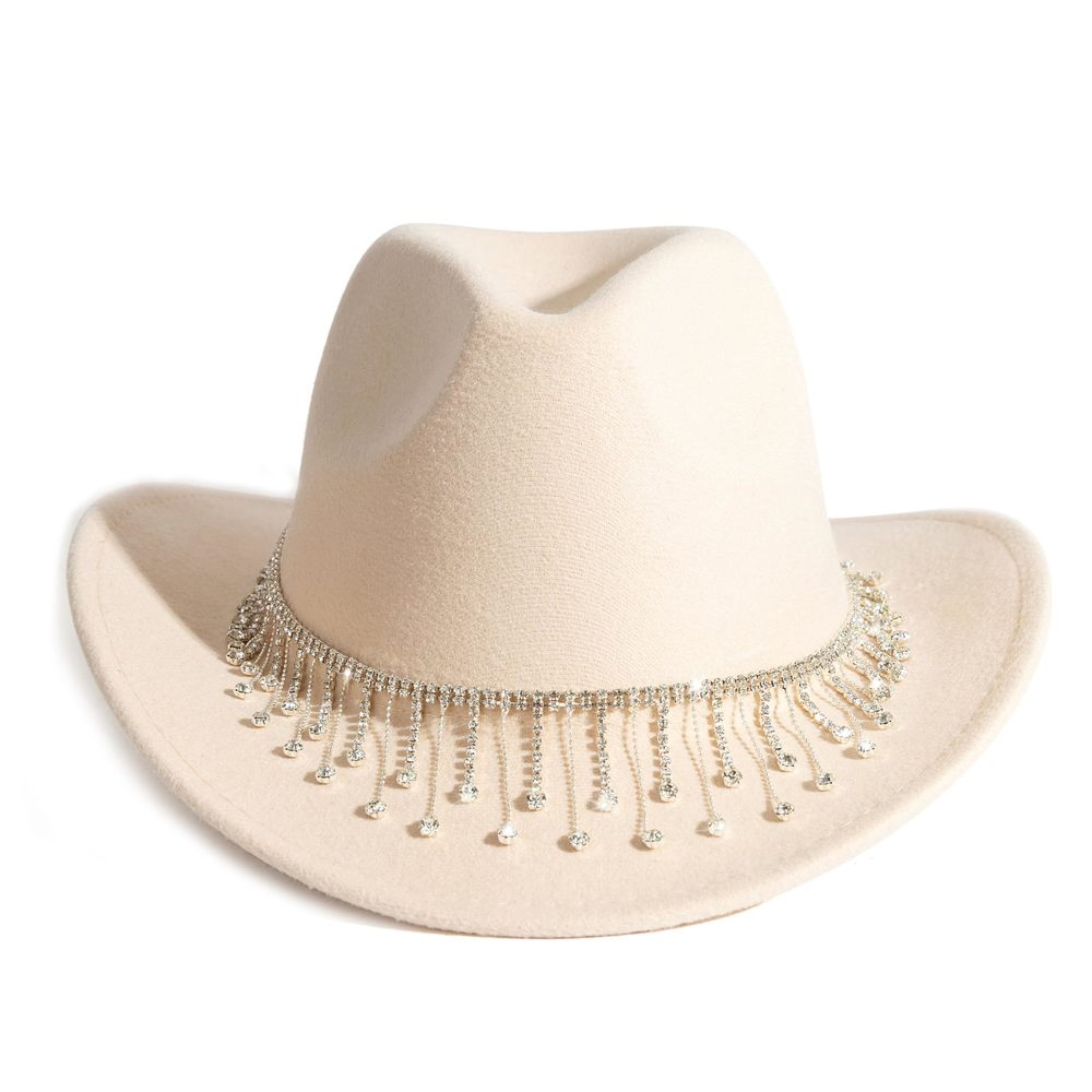 Women's Cream Felt Cowboy Hat with Rhinestone Fringe